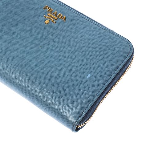 prada wallet voyage metal zip around saffiano leather light blue|Prada Livermore.